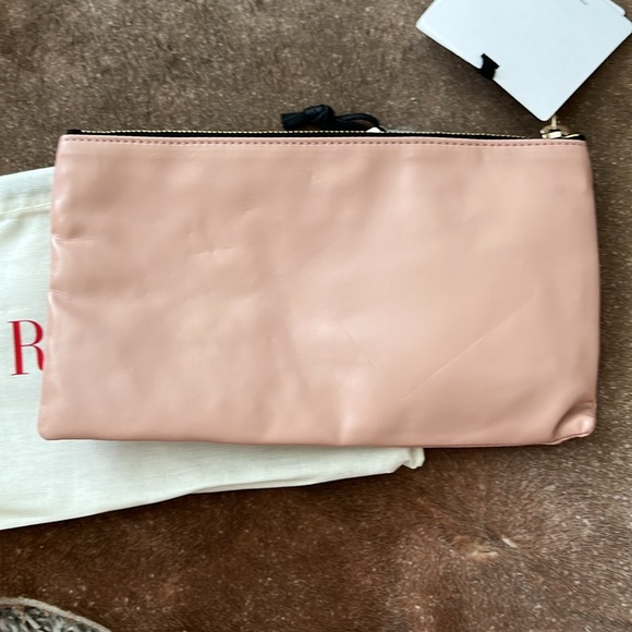 RED Valentino Pink Nude Leather Gold Embossed Pouch Clutch Bag